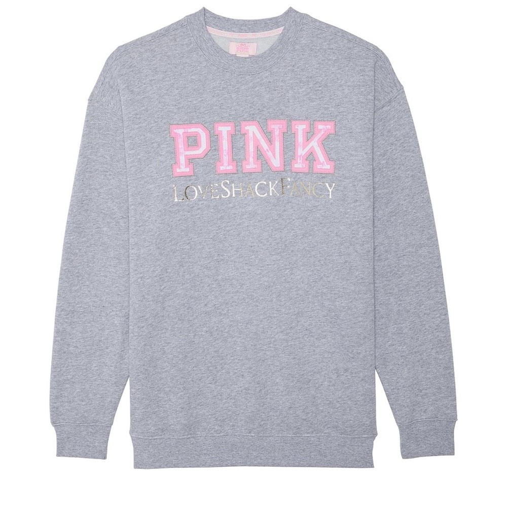 LoveShackFancy Gray Sweatshirt with Pink and Gold Accents